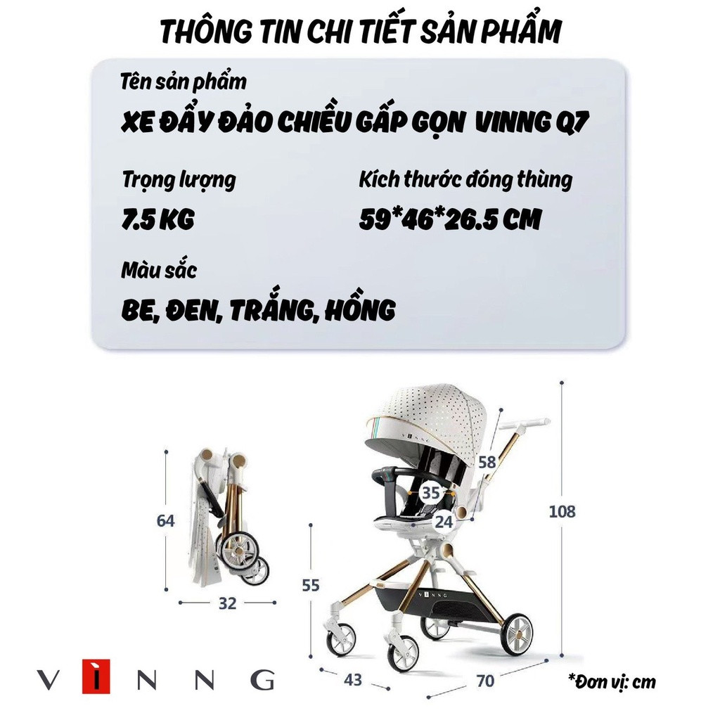 Xe đẩy du lịch gấp gọn đảo chiều Vinng Q7 cho bé