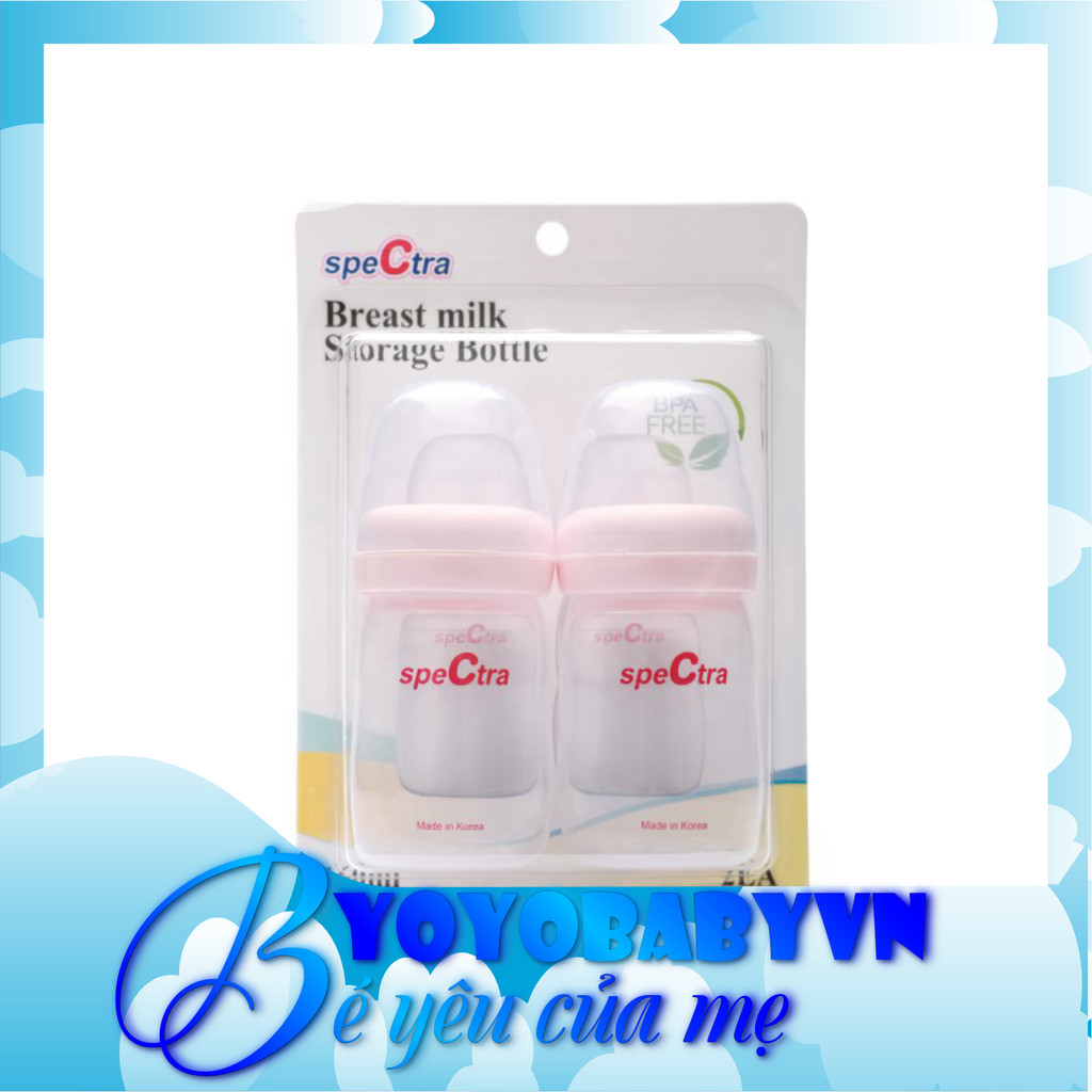 Set 2 bình trữ sữa mẹ cổ rộng 160ml kèm nắp đậy Spectra Hàn Quốc - không kèm ti bú |YoYo Baby